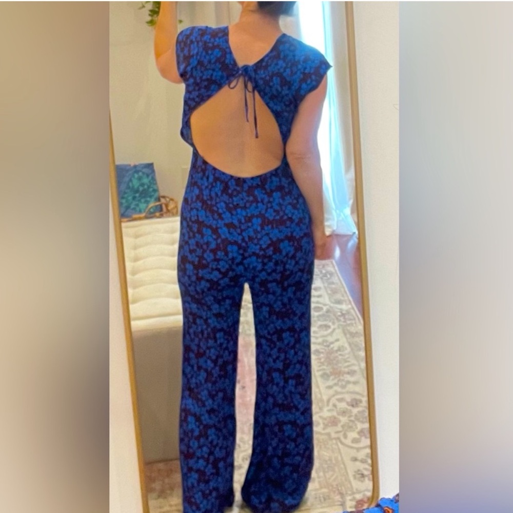 NEW FREE PEOPLE HAILEE FLORAL OPEN BACK JUMPSUIT size S wide leg